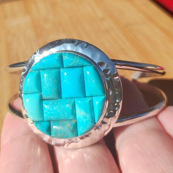 Jay King Sterling Silver Turquoise Inlay Cuff Bracelet Gallery Collection NIB - Picture 2 of 12